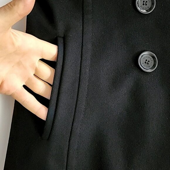 MICHAEL Kors Women's Black Double Breasted Wool Pea Coat Ribbed Collar Size 4 - Picture 3 of 11
